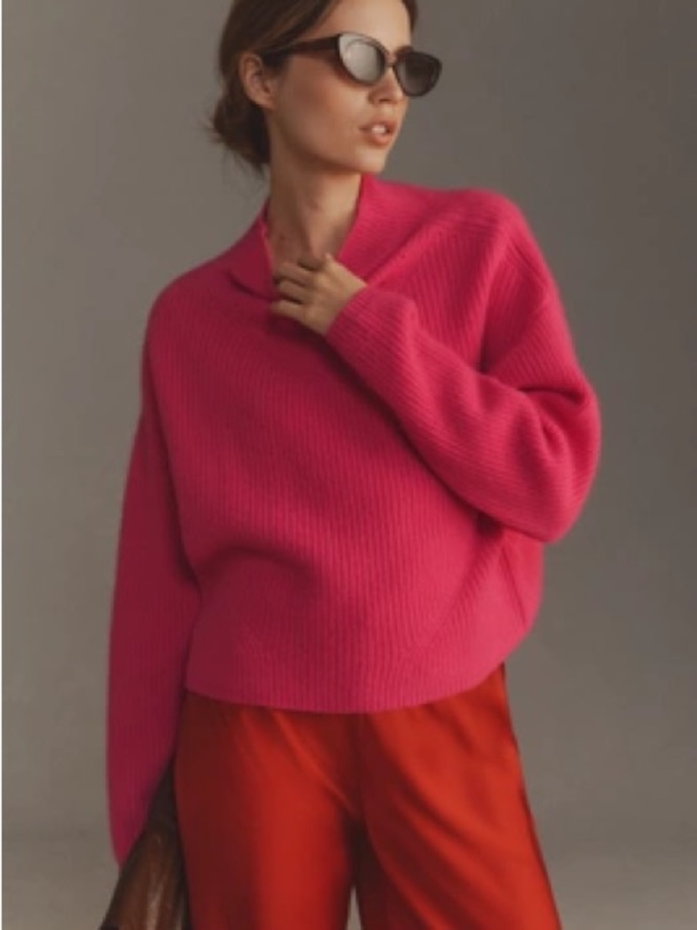 Small Anthropologie enza ribbed cashmere long sleeve sweater Hot bright Pink - Picture 12 of 17